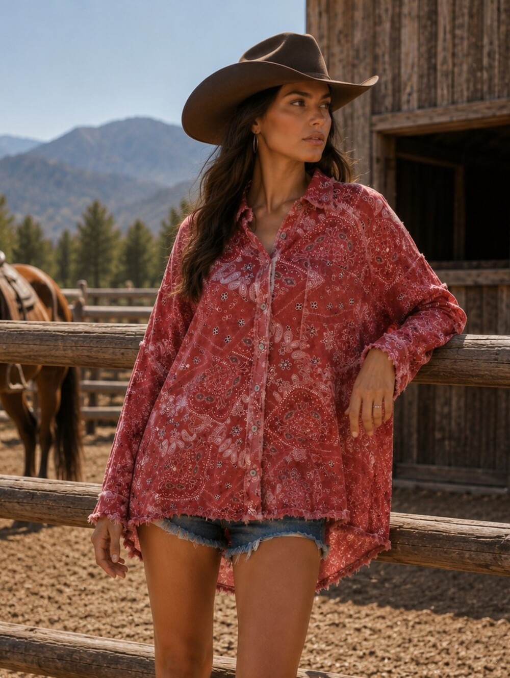 Oli & Hali Rust Red Paisley Button-Up Shirt